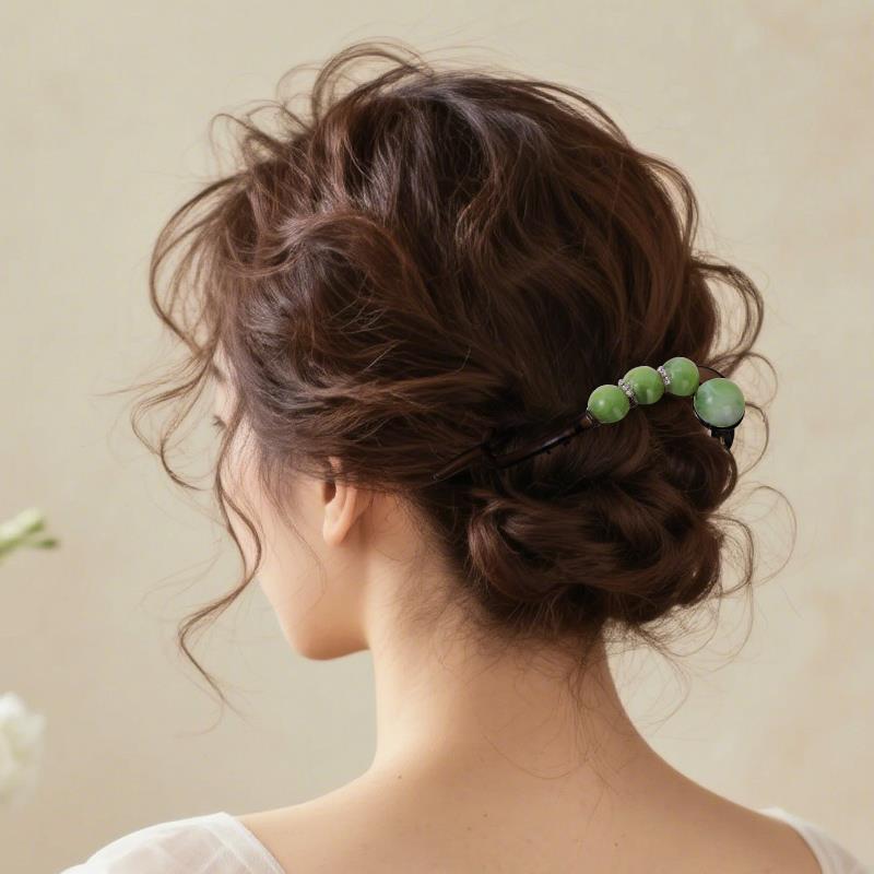 盘发夹一字带齿扭扭夹女2025新款抓夹高级珠珠水钻发夹夏天简约风