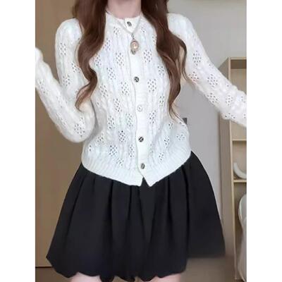 韩系镂空钩花针织开衫女2025新款秋季穿搭高级感气质毛衣外套上衣