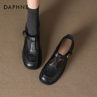 达芙妮复古玛丽珍鞋女2026春季新款T字带粗跟通勤单鞋乐福小皮鞋