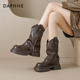 达芙妮棕色短靴女2025新款 秋冬美拉德复古裤 管厚底西部牛仔马丁靴