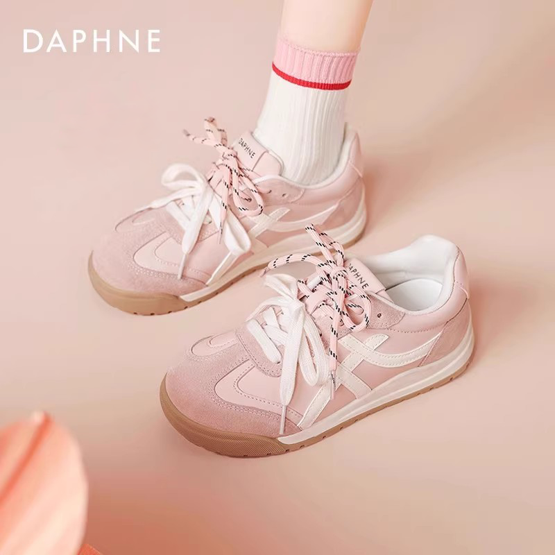 达芙妮粉色德训鞋女2026新款春季阿女鞋甘运动厚底内增高加绒板鞋,女鞋,时尚休闲鞋,淘宝优惠券,粉丝福利购,淘宝优惠卷