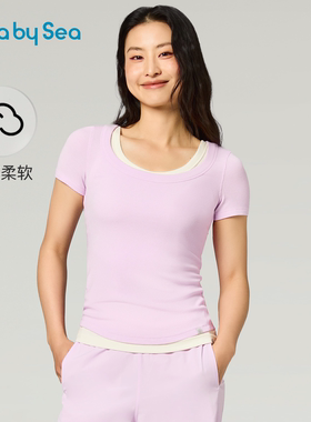 Wonder rib大U领含羊毛T恤日常服休闲短袖上衣|Lulla by Sea