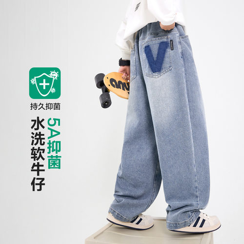 男童春秋薄款宽松直筒软牛仔长裤