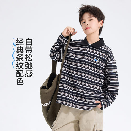 男童纯棉条纹长袖POLO衫新款