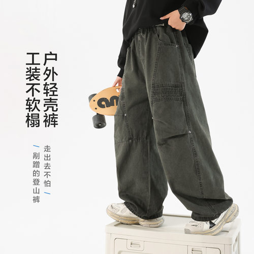 男大童秋装做旧铆钉工装裤新款