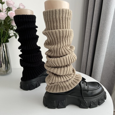 70cm堆叠过膝咖啡棕色袜套女春秋冬季保暖时髦百搭烟灰色针织腿套