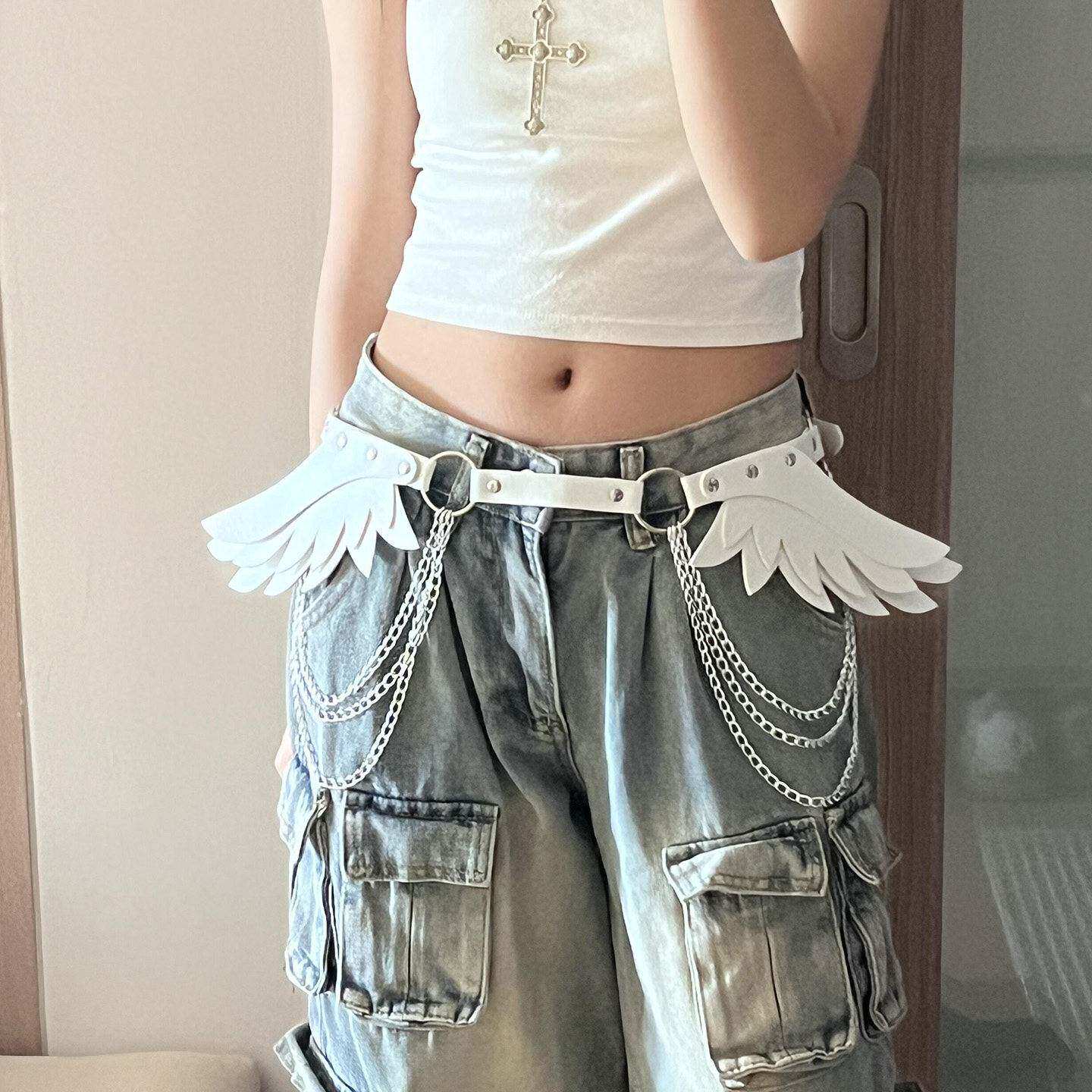 Y2K甜酷少女腰带装饰恶魔天使翅膀腰炼亚文化辣妹二次元皮带配饰