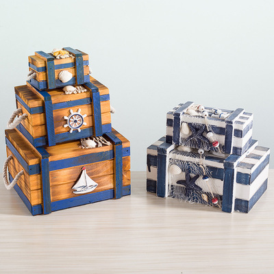收纳盒地中海木质收纳箱储物箱套二套三首饰盒复古木箱子装饰摆件