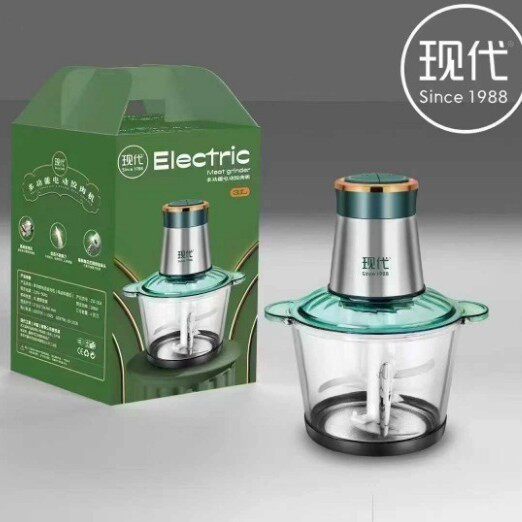 现代不锈钢绞肉机金边2L 家用不锈钢电动绞馅多功能料理机
