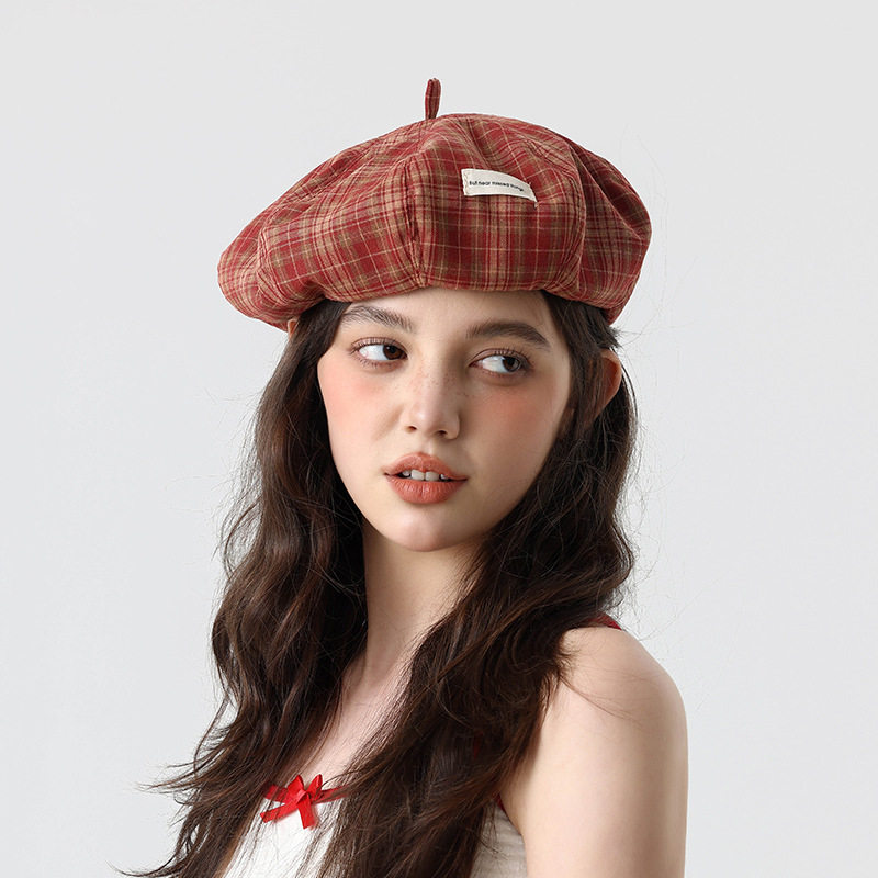 格纹贝雷帽复古画家云朵帽春夏时尚日系百搭显脸小英伦风南瓜帽女