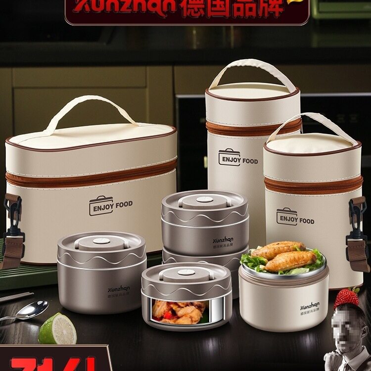 不锈钢保温饭盒上班族便当盒汤饭碗学生可微波炉加热餐盒套装绢花