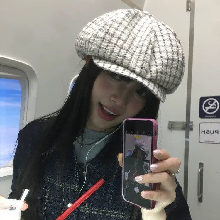 格纹贝雷帽女春夏薄款透气时尚显脸小报童帽英伦复古画家帽前进帽