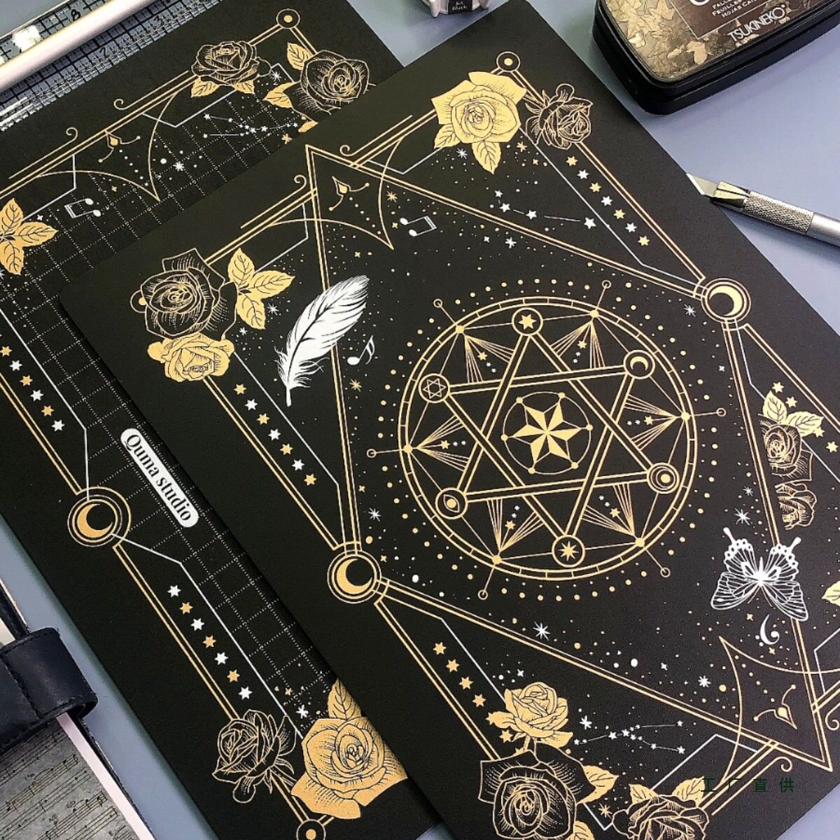 魔法阵切割垫板橡皮章手帐纸雕A4高颜值黑金纸艺雕刻拼贴书写垫