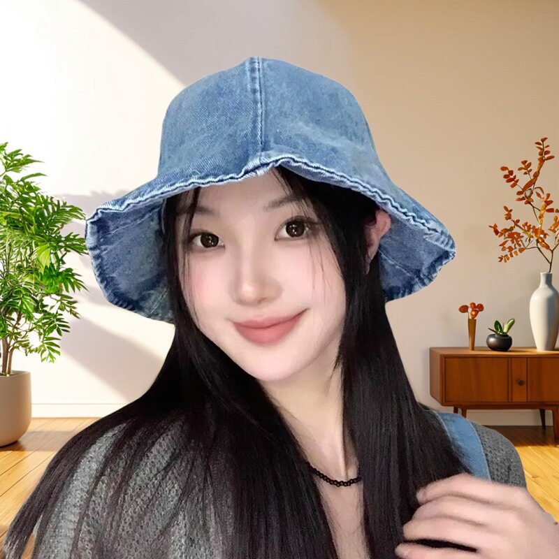 水洗牛仔渔夫帽女春夏季日系大头围遮阳防晒盆帽百搭显脸小水桶帽