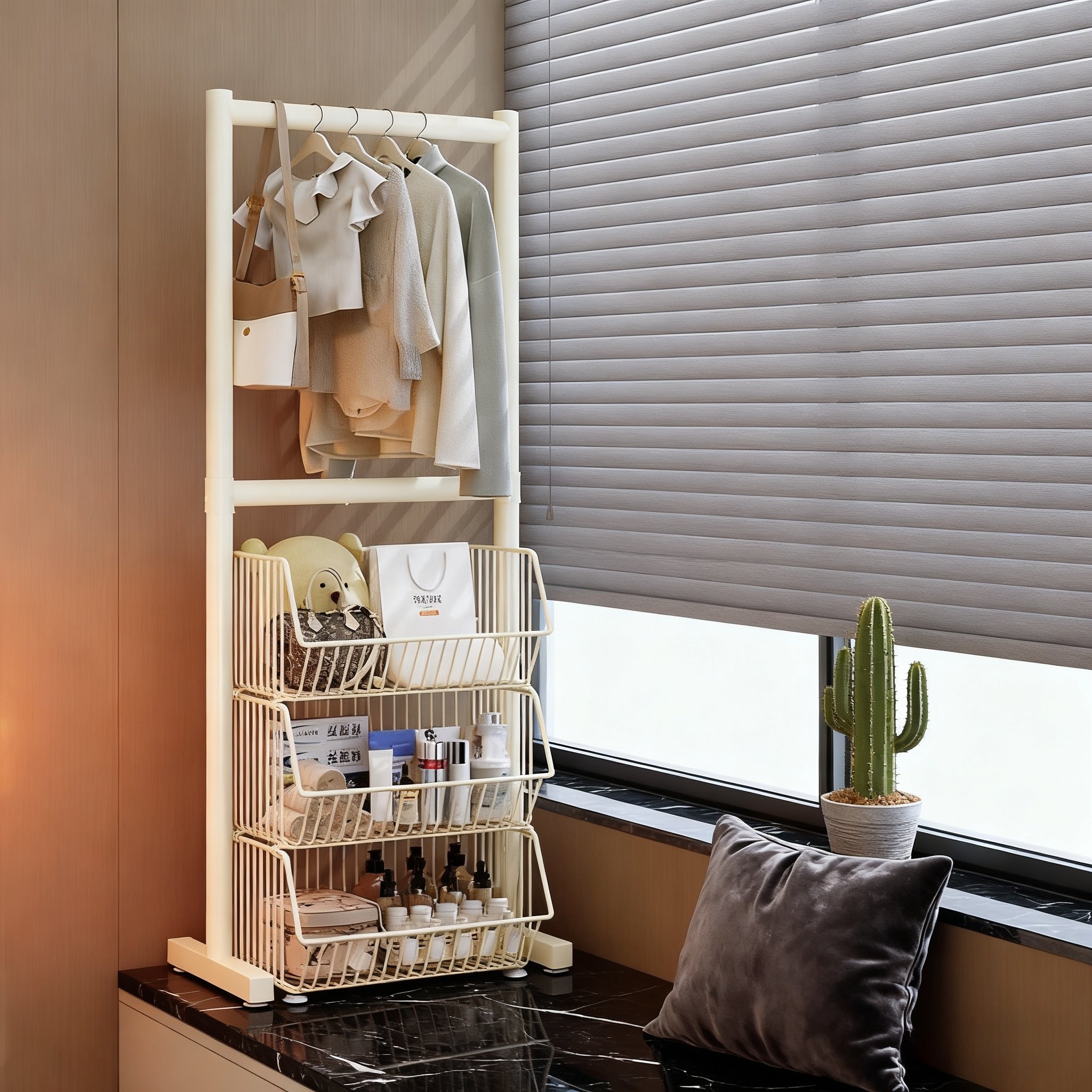 飘窗收纳神器衣帽架收次净衣挂