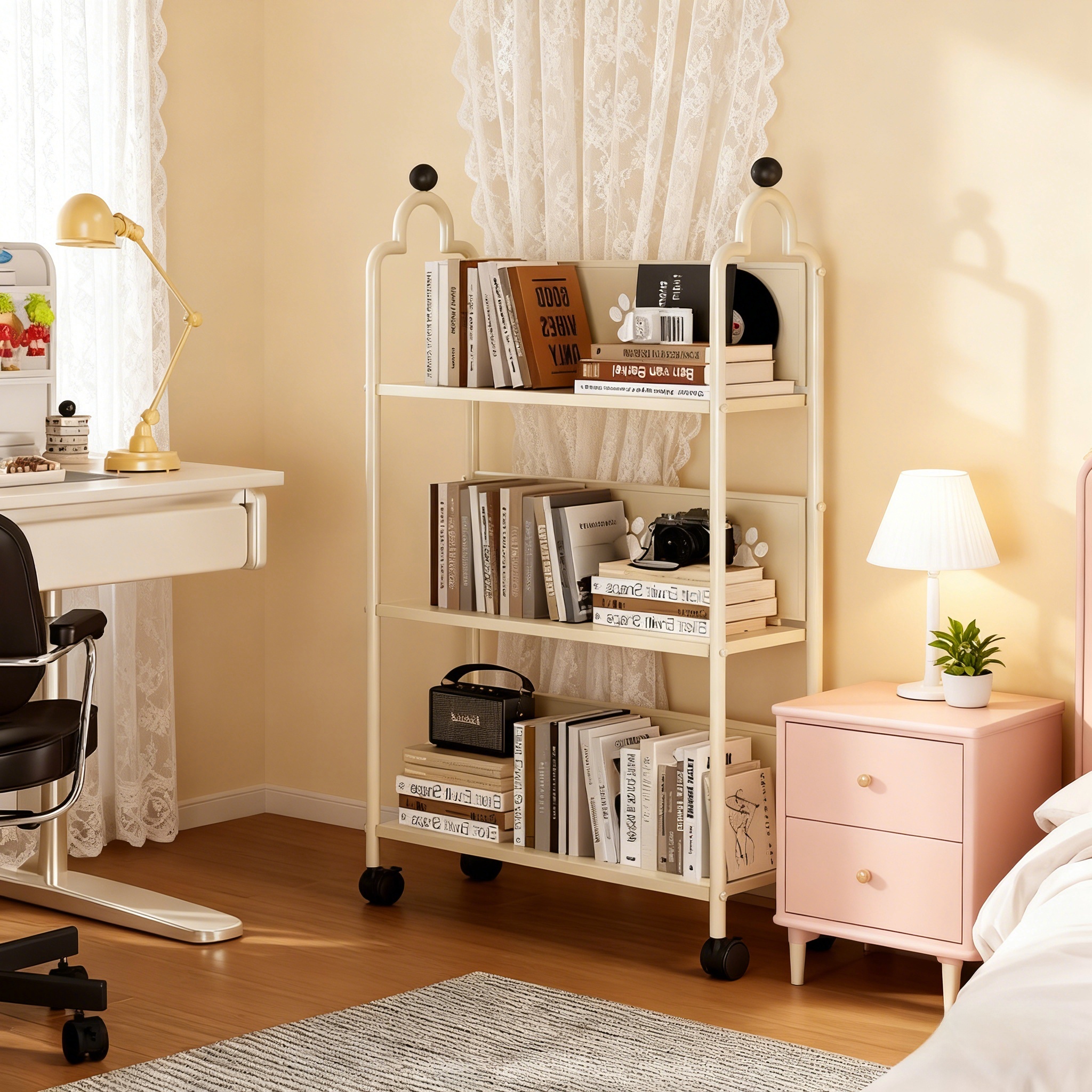 家用书架一体靠墙可移动铁艺置物