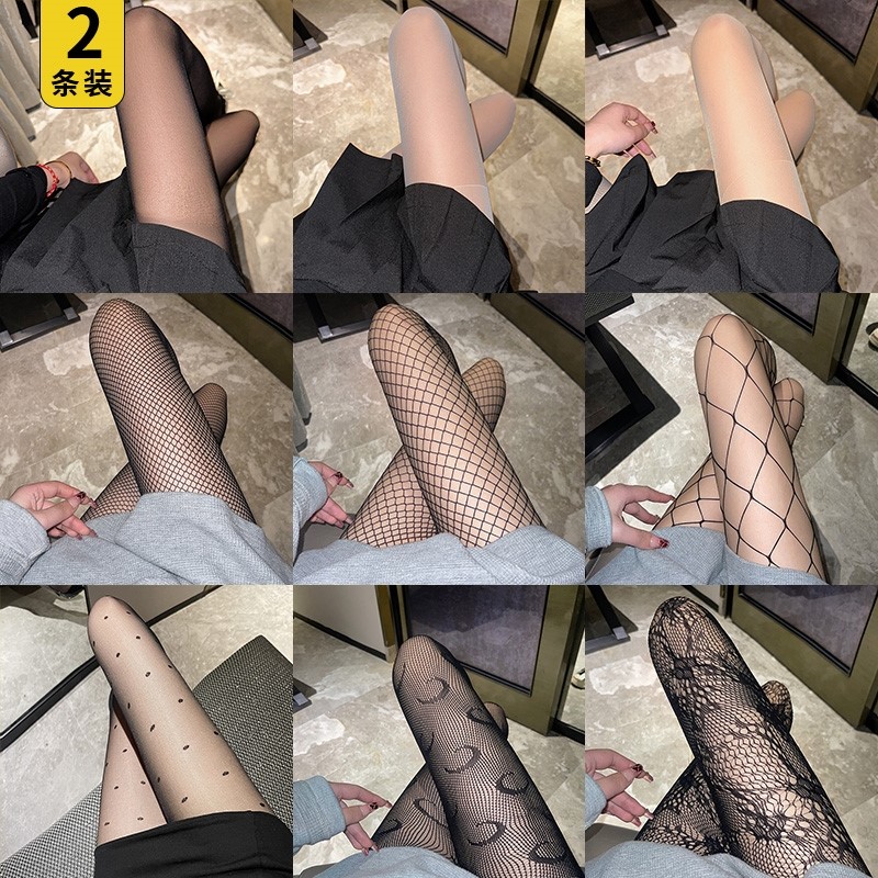 黑丝袜女性感纯欲情调薄款波点光腿神器渔网袜黑色白丝花藤连裤袜