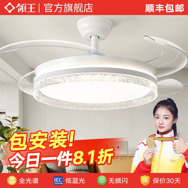 领王风扇灯一体家用吊扇灯具餐厅