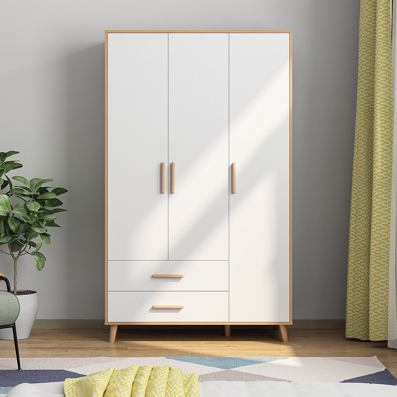 易卓衣柜家用卧室木质收纳置物柜小户型现代简约三门实木脚衣橱柜