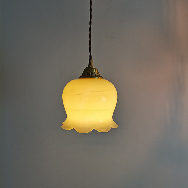 日式黄铜奶油仿玉玻璃吊灯极简民宿床头过道阳台吧台北欧美式创意