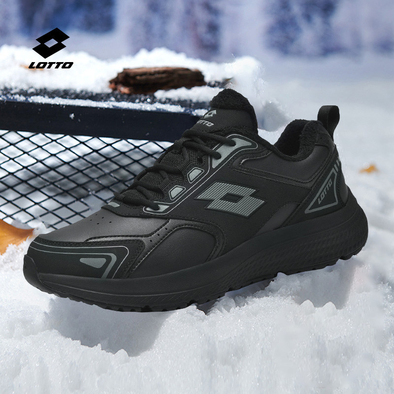 乐途男鞋运动鞋男跑步鞋春季2024新款皮面防水黑色网面透气休闲女