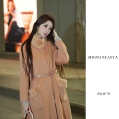 邢康莉甄选 100%兔绒水貂毛领冬季 长款 保暖毛呢外套 001