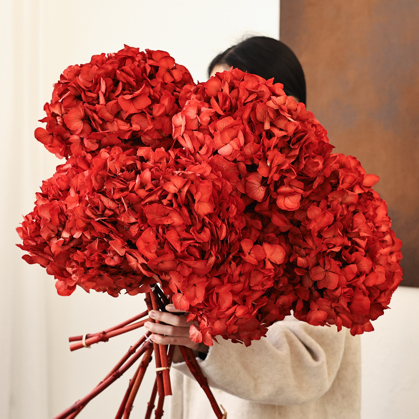 复古红色绣球干花花束真花永生花