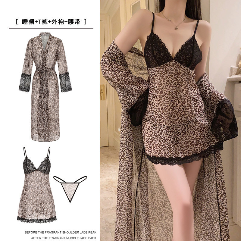 瑰若大码轻奢睡衣甜美纯欲性感豹纹雪纺睡裙外袍家居套装5147,女士内衣/男士内衣/家居服,睡袍/浴袍,淘宝优惠券,粉丝福利购,淘宝优惠卷