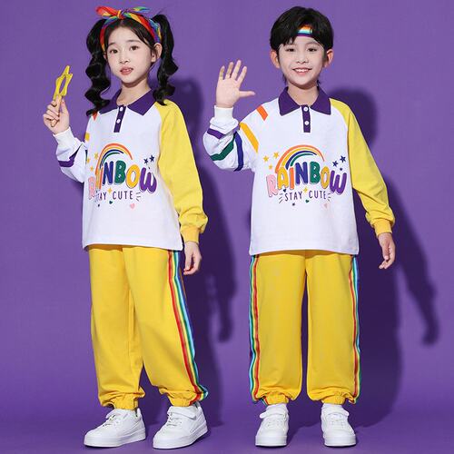 儿童啦啦队POLO衫演出服小学生运动会开幕式服装幼儿园班服多巴胺