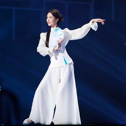 金晨同款青花瓷舞蹈服跨年演唱会国风古典韵味印花古典舞演出服装