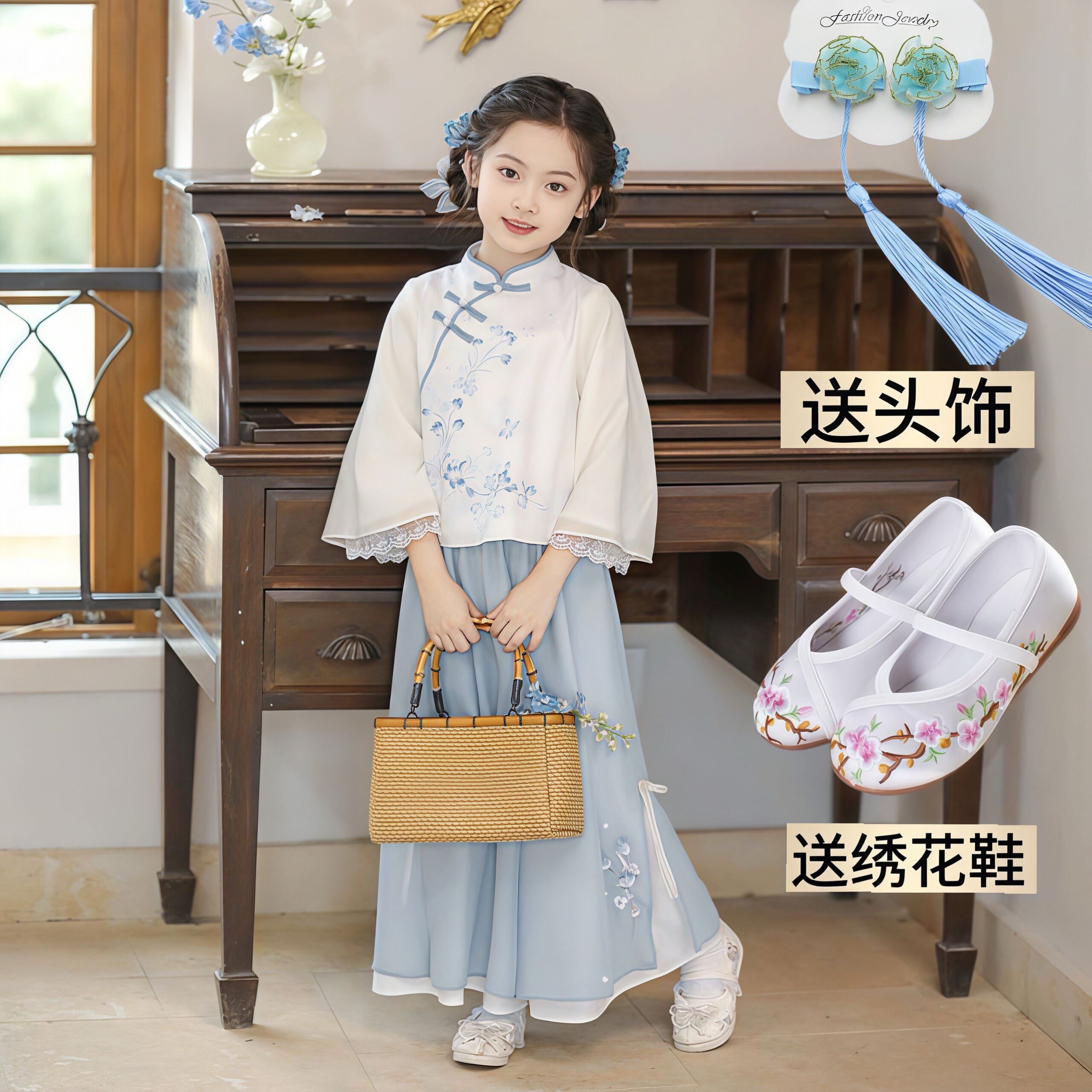 汉服女童套装2026新款春装儿童国风唐装古风新中式日常可穿套装春图片