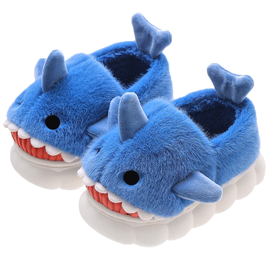 全包跟棉拖鞋冬季男童家居室内防滑保暖可爱小孩鲨鱼儿童毛拖鞋