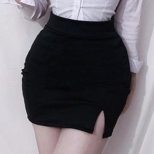 御姐裙ol职业办公秘书工作服开叉无内衬包臀裙勾魂短裙独特半身裙