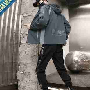 男装 男士 韩版 春秋长袖 夹克套装 运动休闲宽松套装 定制 工装 加绒