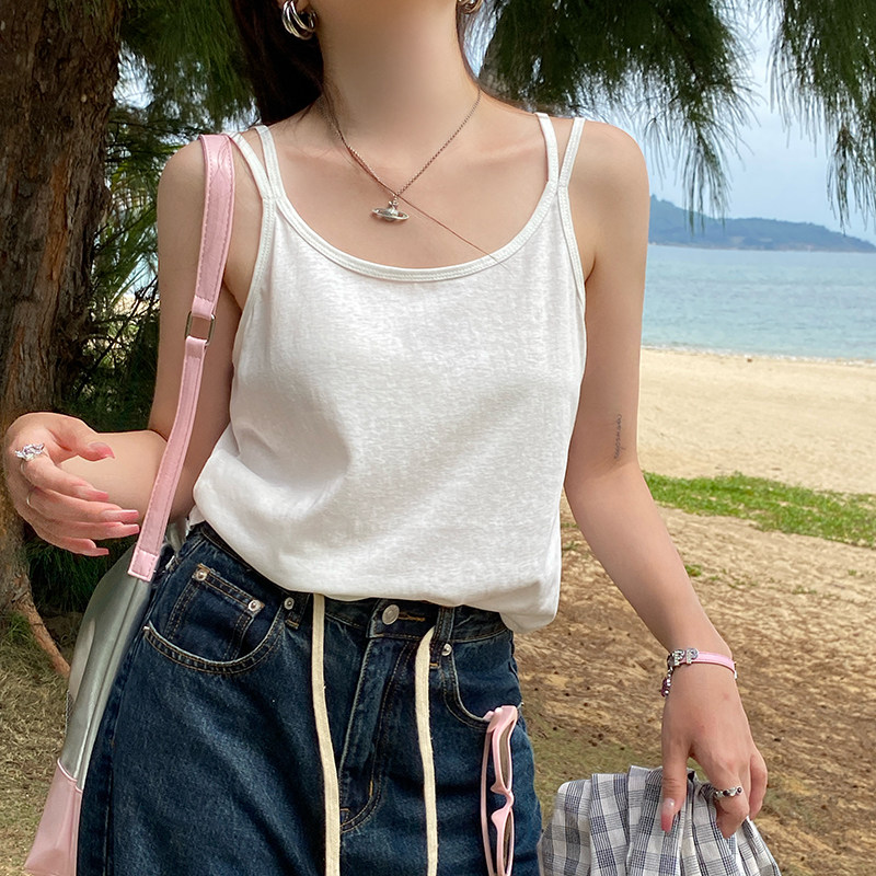 白色女2025新款夏外穿宽松遮副乳内搭双肩带冰丝