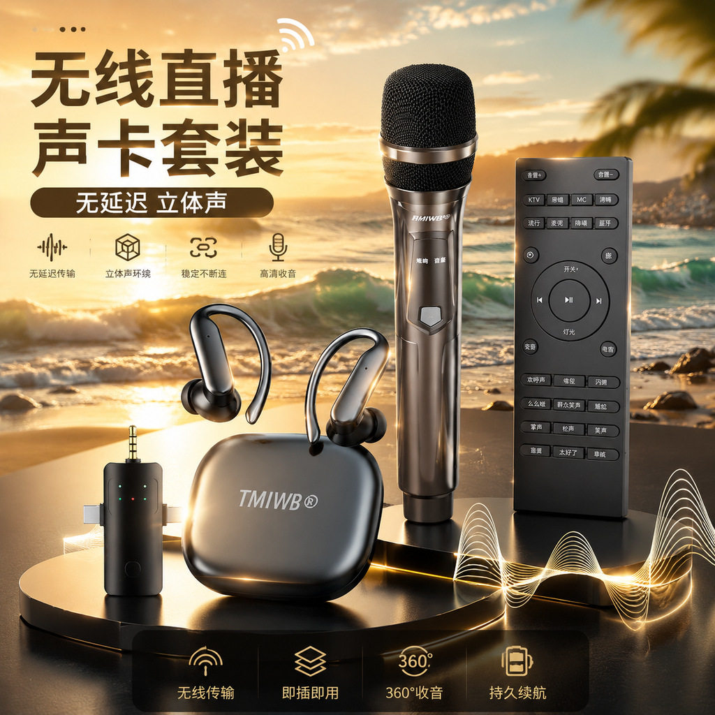 新款无线直播声卡监听耳