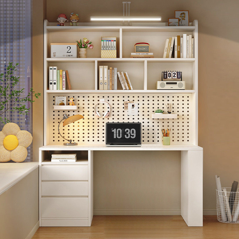 书桌书架组合一体桌电脑桌台式家用小户型实木办公桌学生学习桌子