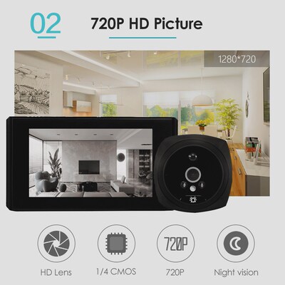 Electronic Peephole Doorbell 4.3 inch Wireless 160 Degree Di