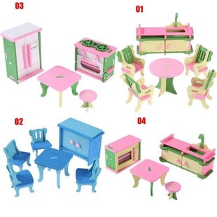 Mini Wooden Simulation Dollhouse Furniture Set Kids Children