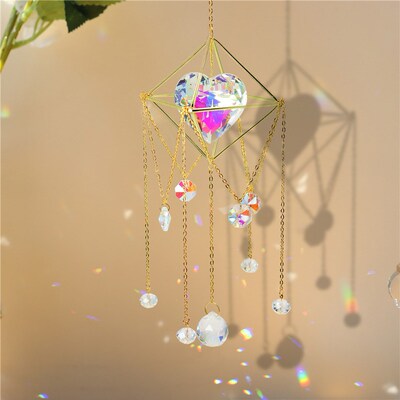 Crystal Windchimes Pendant Love Heart Hanging Metal Pendant
