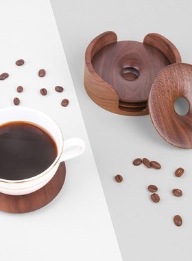 4Pcs Wooden Round Coaster with Holder Storage Rack Heat-Resi