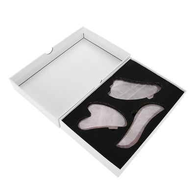3Pcs Natural Rose Quartz Scraping Plate Gua Sha Board Pink J
