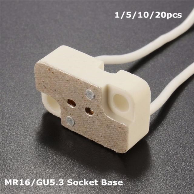 1-20PCS MR16 GU5.3 Lamp Holder Bulb Base with Wire Ceramic H