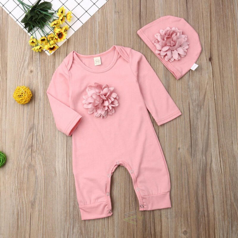 Super Cute Newborn Baby Girl Clothes 3D Flower Cotton Pink