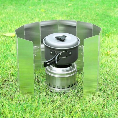 Fold Camping Cooker BBQ Gas Stove Wind Shield Screen Alumini