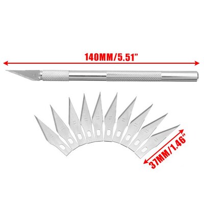 1 Set Metal Scalpel Cutter + 10Pcs Replaceable Blades Wood C