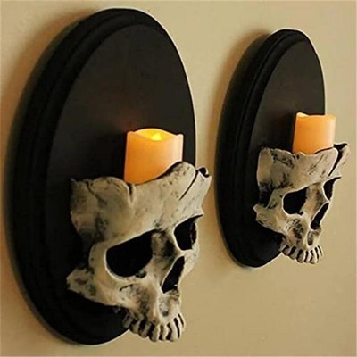 Wall Candle Holder Candlestick Skull Skeleton Candle Stand F