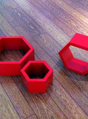 Hexagon wood wall shelf TV background wall decoration frames