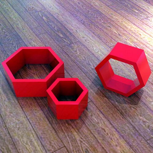 Hexagon wood wall shelf TV background wall decoration frames