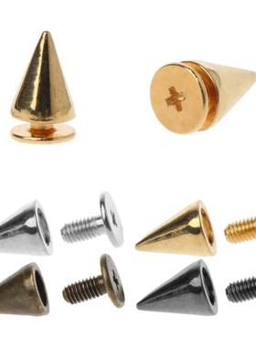 100 Sets 10MM Bullet Cone Spike and Stud Metal Screw Back 适